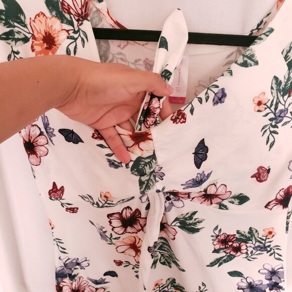 No Boundaries White Floral Stretchy Short Sleeve Youth Dress Size L (11-13) - Picture 10 of 14